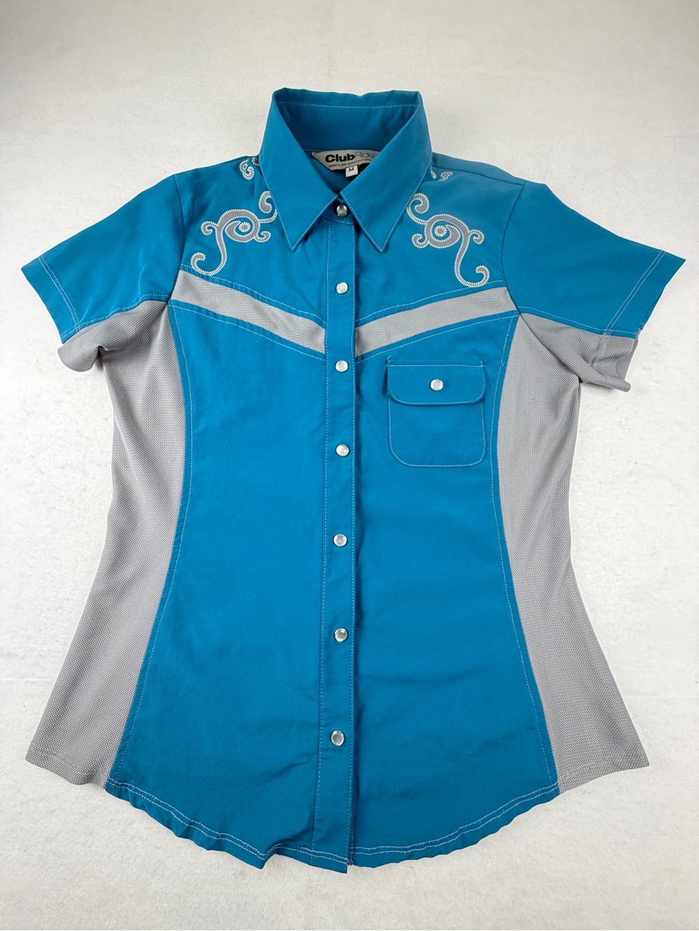 Club Ride Blue Western Snap Cycling Shirt Womens Medium USA Made